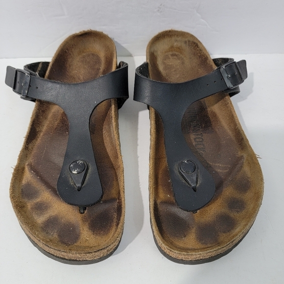 Birkenstock Gizeh Birko-Flor Thong Sandals Sz 38 Black Comfort Casual Breathable - Picture 4 of 11